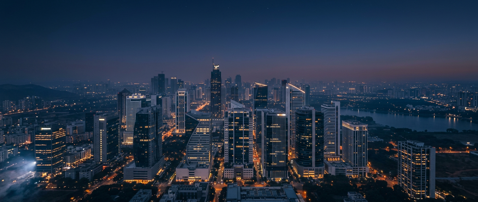Aerial view of HITEC City Hyderabad skyline at twilight